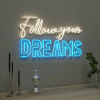Follow Your Dreams Text Warm & Blue Neon LED Light DECORMANTRA