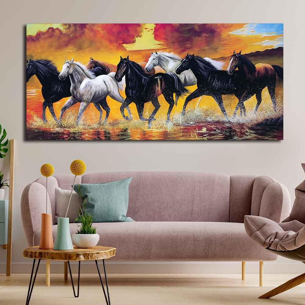 Seven Horse Running Abstract Wall Painting - Decor Mantra 