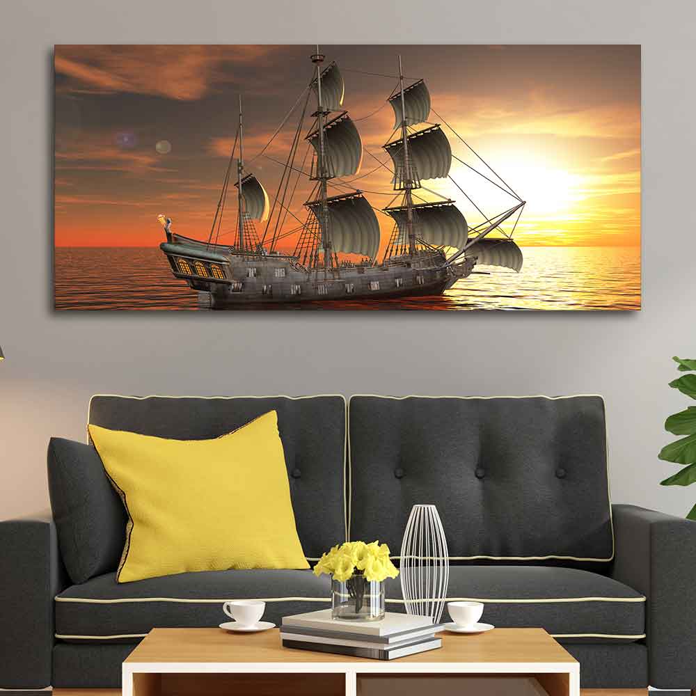 A Sailing Boat Premium Canvas Wall Painting Decor Mantra