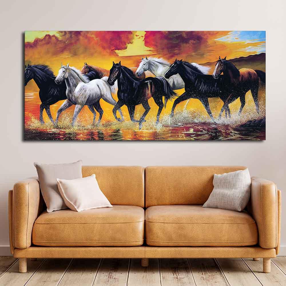Seven Horse Running Abstract Wall Painting - Decor Mantra 