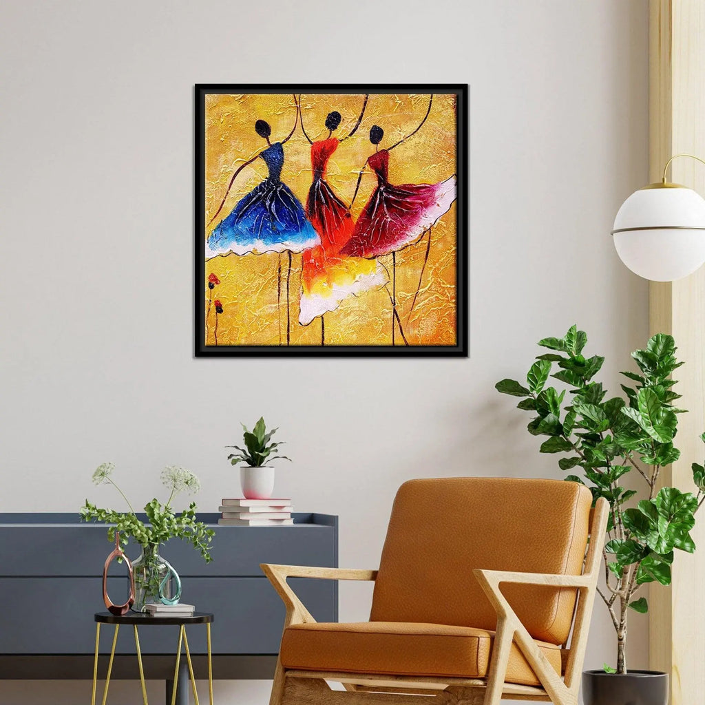 African Warli Art Floating Canvas Wall Painting Frame - Decor Mantra 