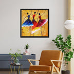 African Warli Art Floating Canvas Wall Painting Frame - Decor Mantra 