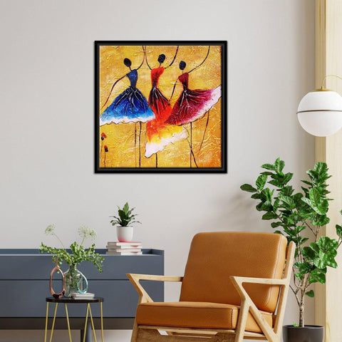 African Warli Art Floating Canvas Wall Painting Frame - Decor Mantra 