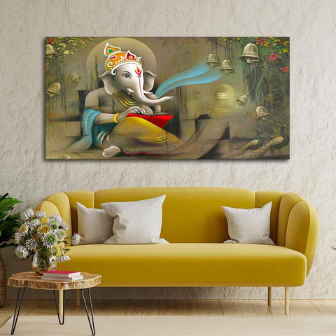 Spiritual God Ganesha Canvas Wall Painting - Decor Mantra 