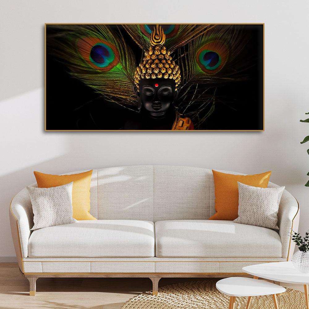 Peaceful Smiling Buddha Statue Canvas Wall Painting - Decor Mantra 