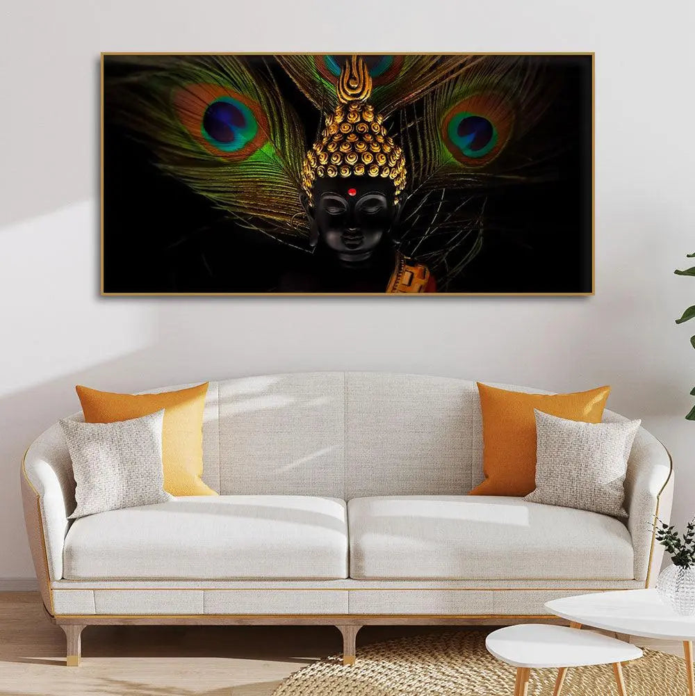 Peaceful Smiling Buddha Statue Canvas Wall Painting - Decor Mantra 