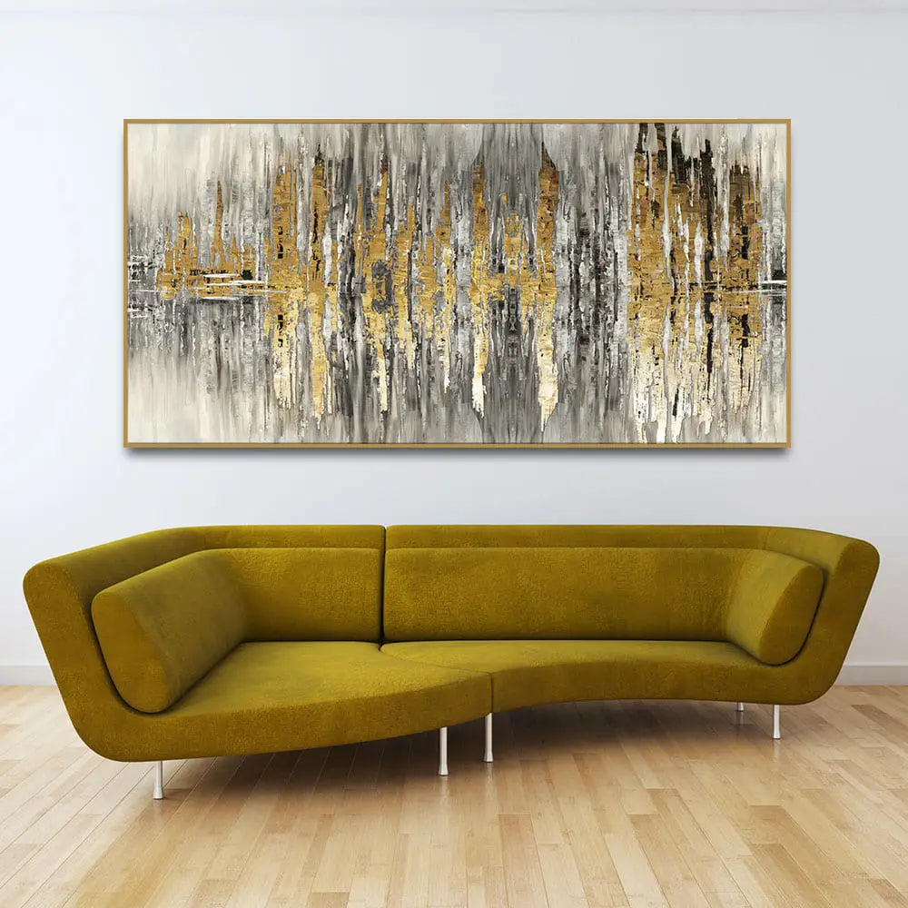 Modern Golden Abstract Design Premium Canvas Wall Painting - Harshita Craft