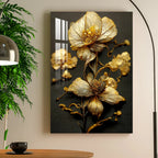 Glittering Golden Flowers Acrylic Wall Art DECORMANTRA