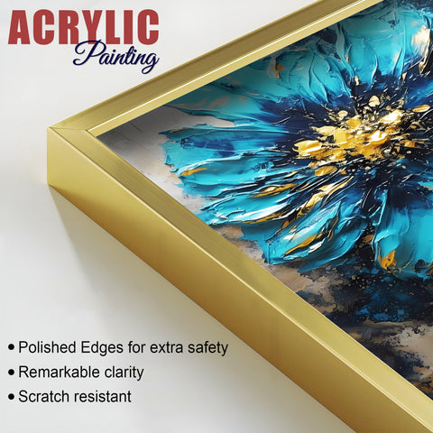 Modern Textural Blue Flower Artistic Acrylic Floating Wall Painting Set Of 2 - Decor Mantra 