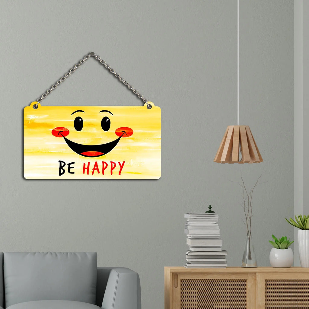 Be Happy Smiley Wooden Wall Hanger for Home|Office|Living Room|Gift - Harshita Craft