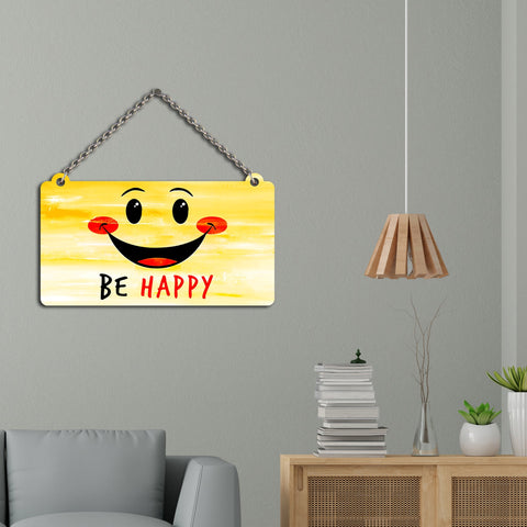 Be Happy Smiley Wooden Wall Hanger for Home|Office|Living Room|Gift