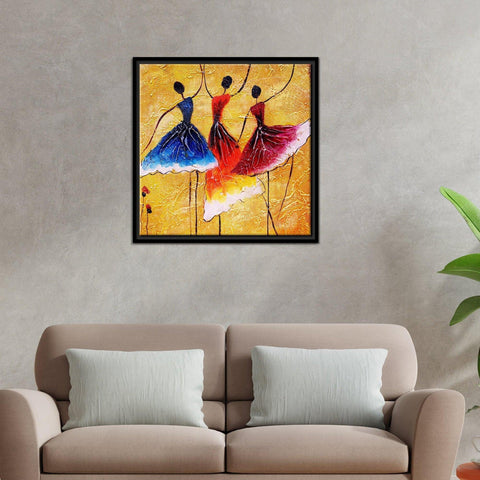 African Warli Art Floating Canvas Wall Painting Frame - Decor Mantra 