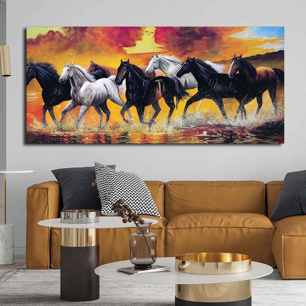 Seven Horse Running Abstract Wall Painting - Decor Mantra 