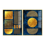Line Art Golden Shapes Acrylic Floating Wall Painting Set Of 2 - Decor Mantra 
