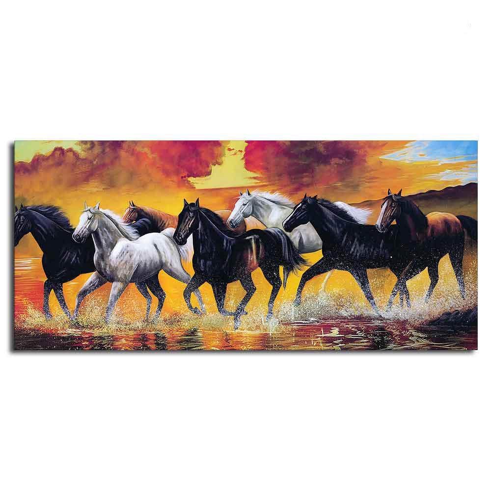 Seven Horse Running Abstract Wall Painting - Decor Mantra 