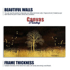 Golden Grass Trees with Birds in Dark Background Wall Painting - Decor Mantra 
