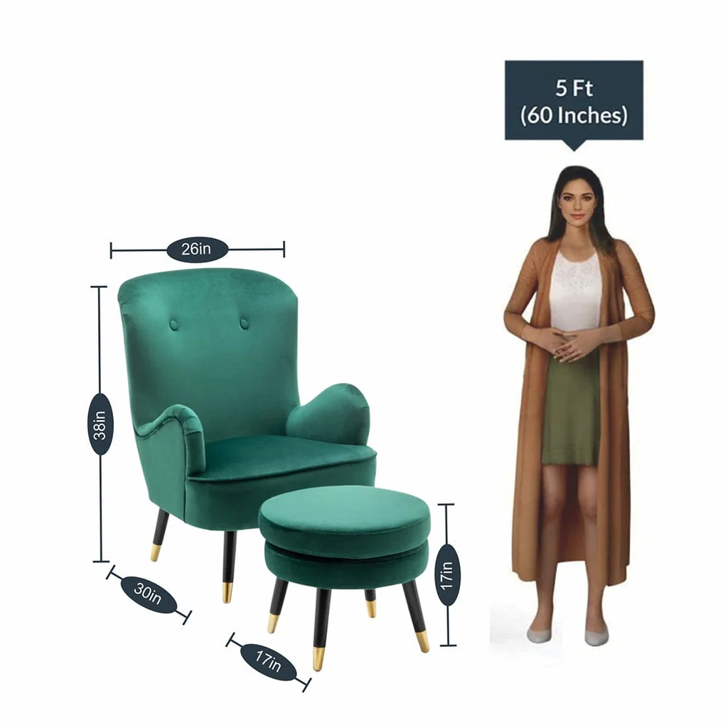 Luxurious Green Velvet Lounge Chair with Ottoman DECORMANTRA