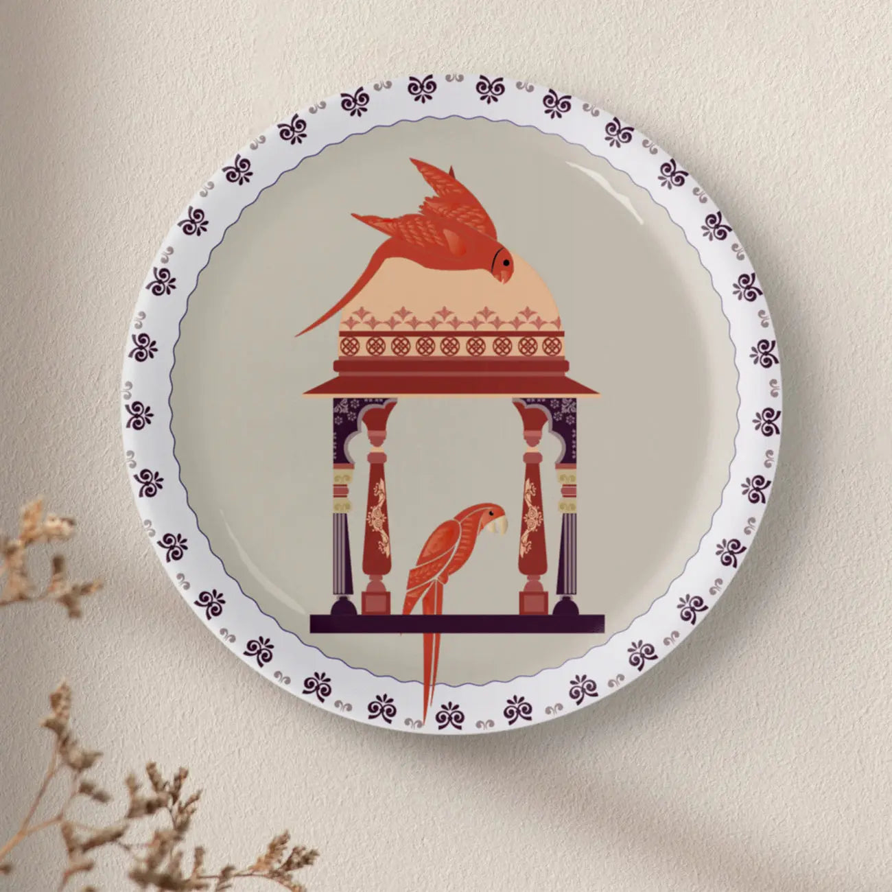 Harmony of Nature and Artistry parrot palace plate - Harshita Craft