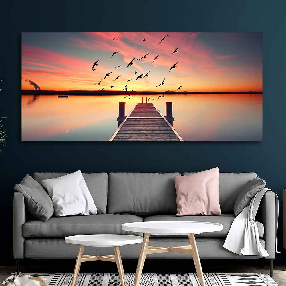 Wooden Jetty in Sunset Canvas wall Painting Decor Mantra