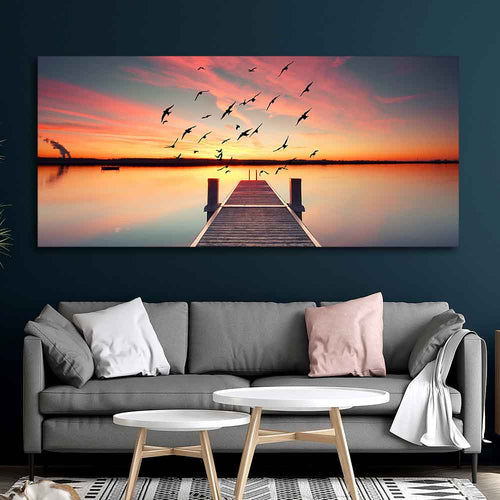 Wooden Jetty in Sunset Canvas wall Painting Decor Mantra