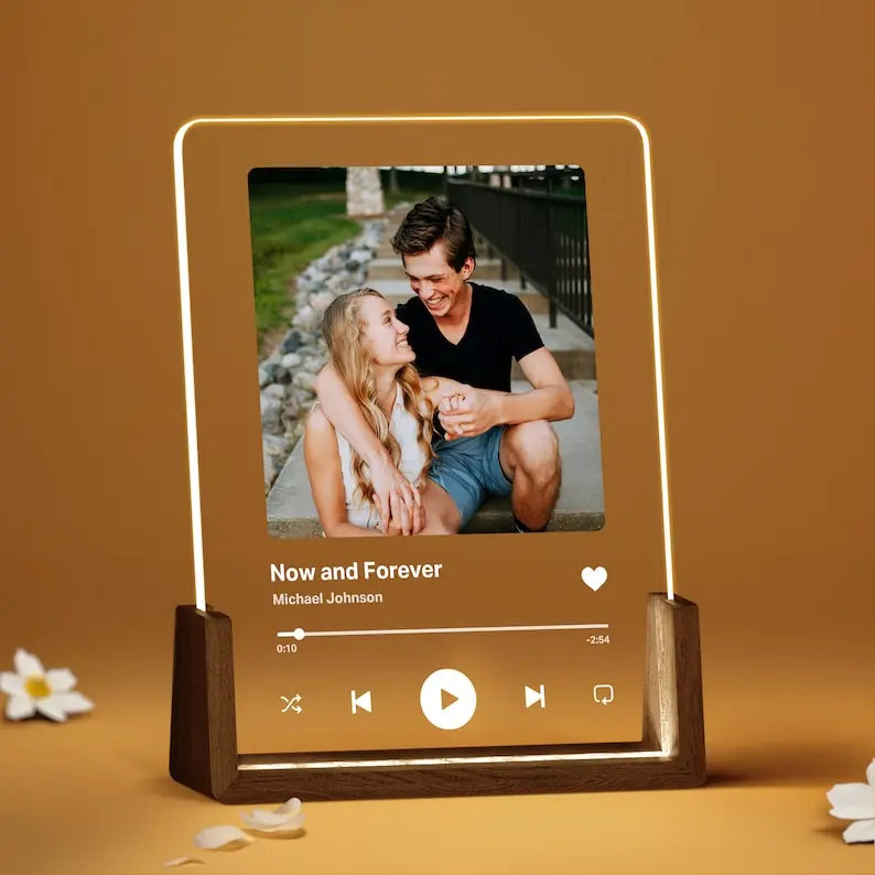 Personalized Song Plaque with Photo - Custom Couple's Music Displayer Artwork - Night Light Romantic Gift for Couples And Familie - Harshita Craft