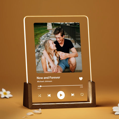 Personalized Song Plaque with Photo - Custom Couple's Music Displayer Artwork - Night Light Romantic Gift for Couples And Familie