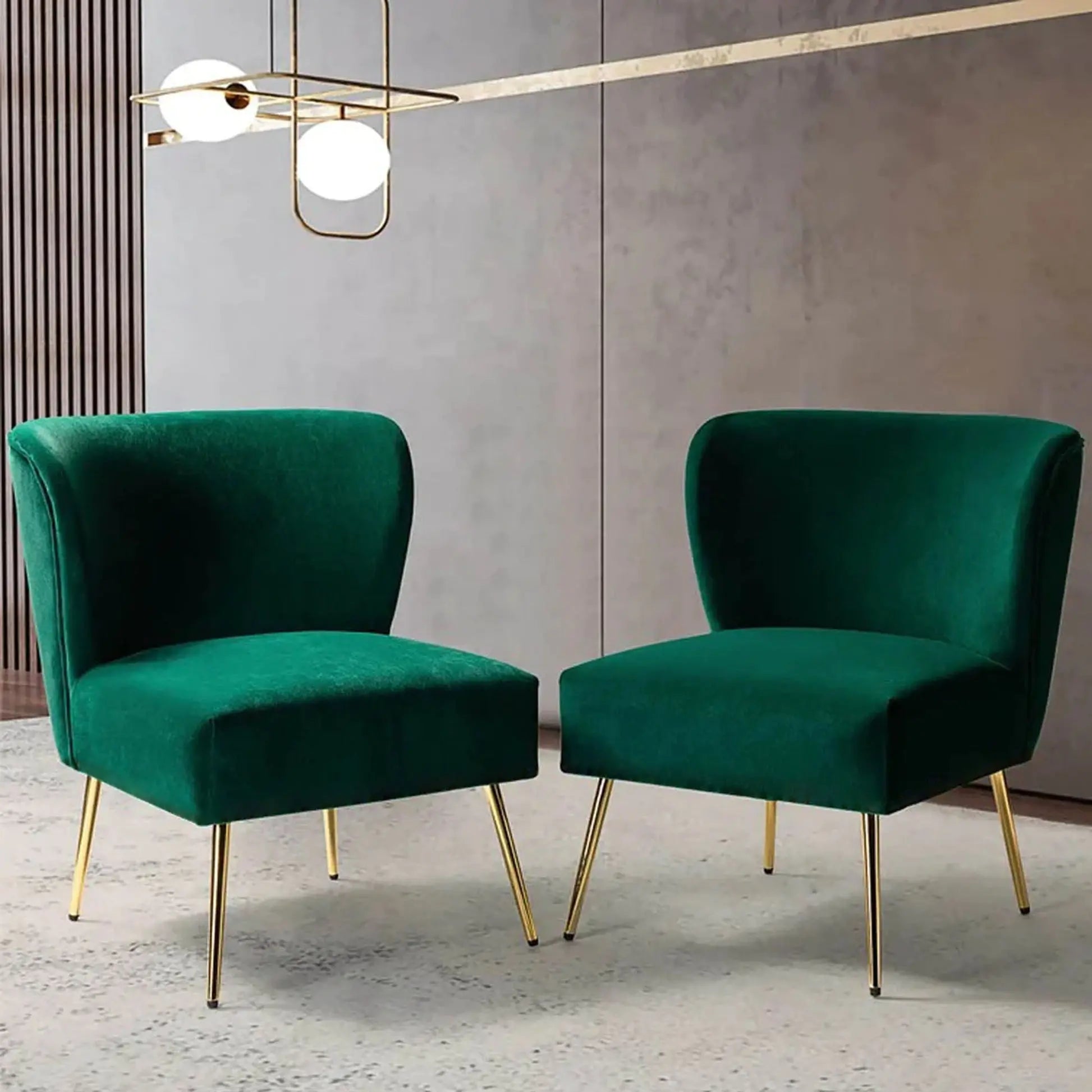 Minimalist Design Green Velvet Lounge Chairs Set Of 2 DECORMANTRA