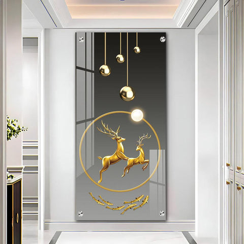 Contemporary Acrylic Wall Art Featuring Dancing Golden Reindeer Design - Decor Mantra 