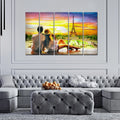 Couple Watching Sunset Paris Canvas Wall Painting 5 Pieces Decor Mantra