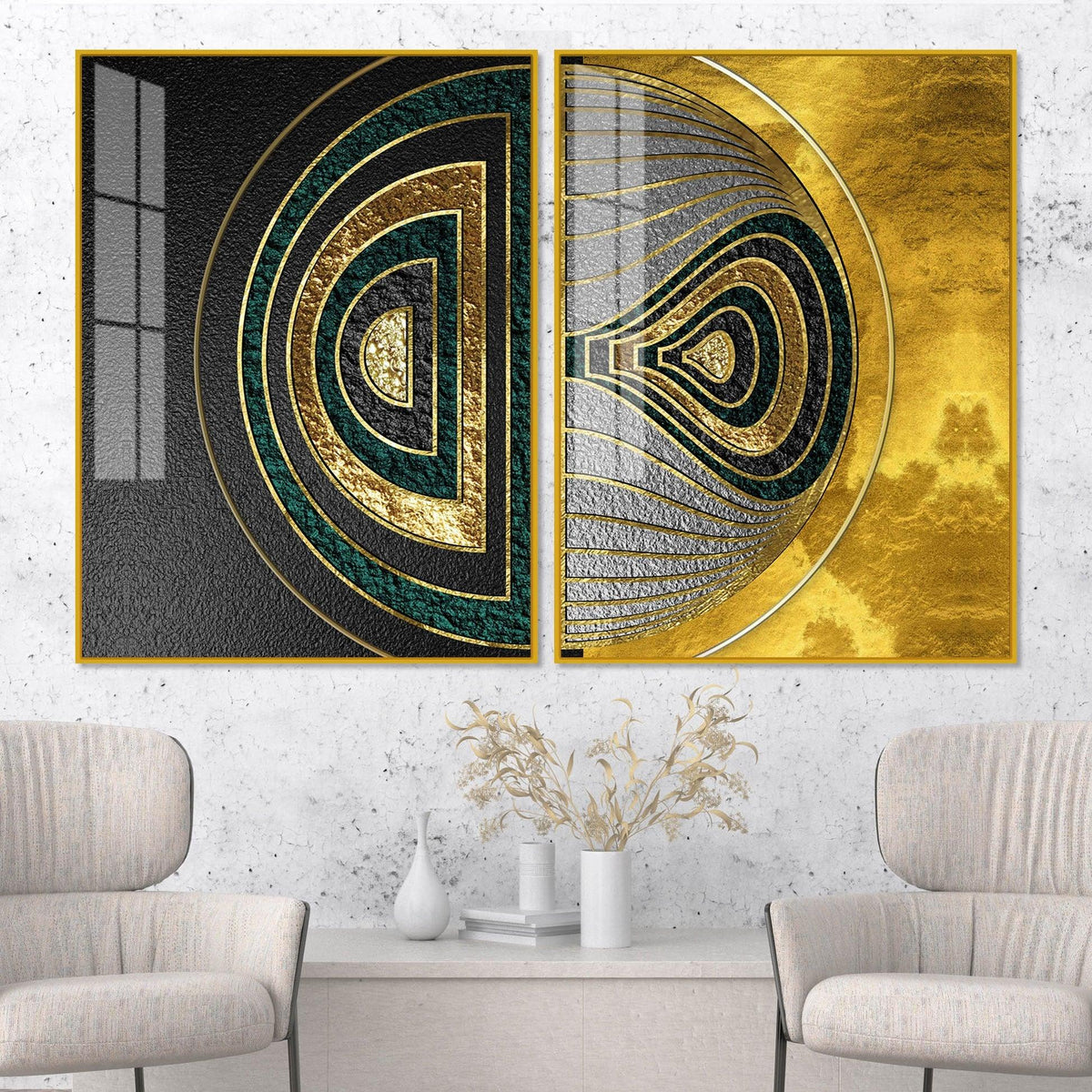 Luxurious Circular Pattern Acrylic Floating Wall Painting Set of 2 - Decor Mantra 