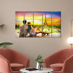 Couple Watching Sunset Paris Canvas Wall Painting 5 Pieces Decor Mantra