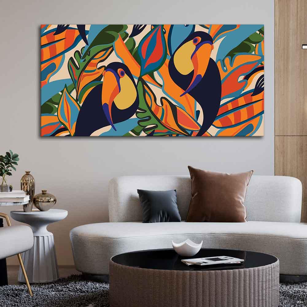 Abstract Art Toucans Wall Painting - Decor Mantra 