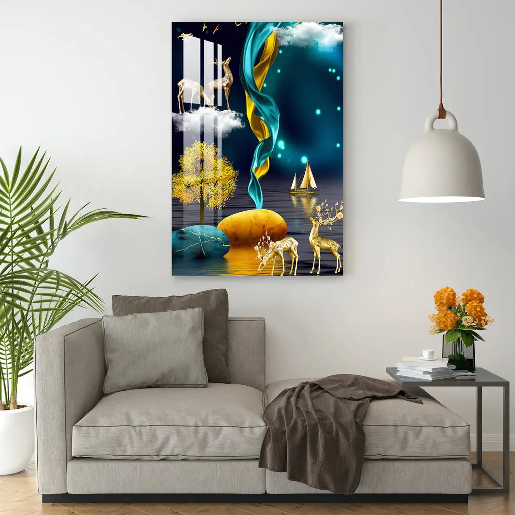 Dark Sky With Golden Tree Acrylic Wall Art DECORMANTRA