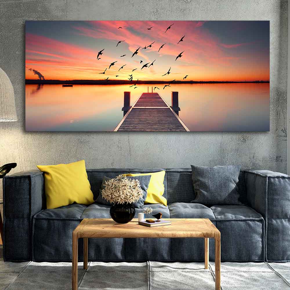 Wooden Jetty in Sunset Canvas wall Painting Decor Mantra
