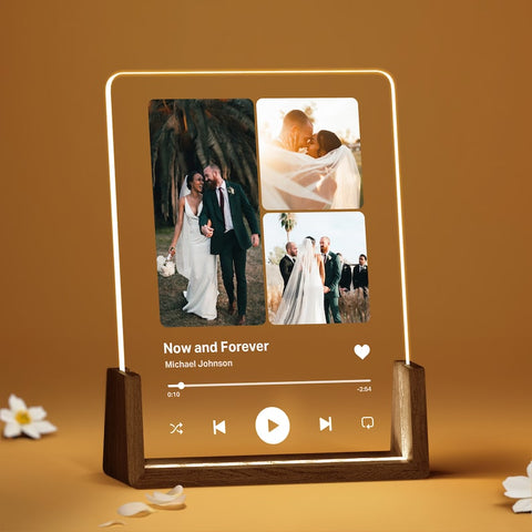 Personalized Song Plaque with Photo - Custom Couple's Music Displayer Artwork - Night Light Romantic Gift for Couples And Familie