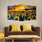 Beautiful Sunflower Garden Canvas Wall Painting of Five Pieces - Decor Mantra 