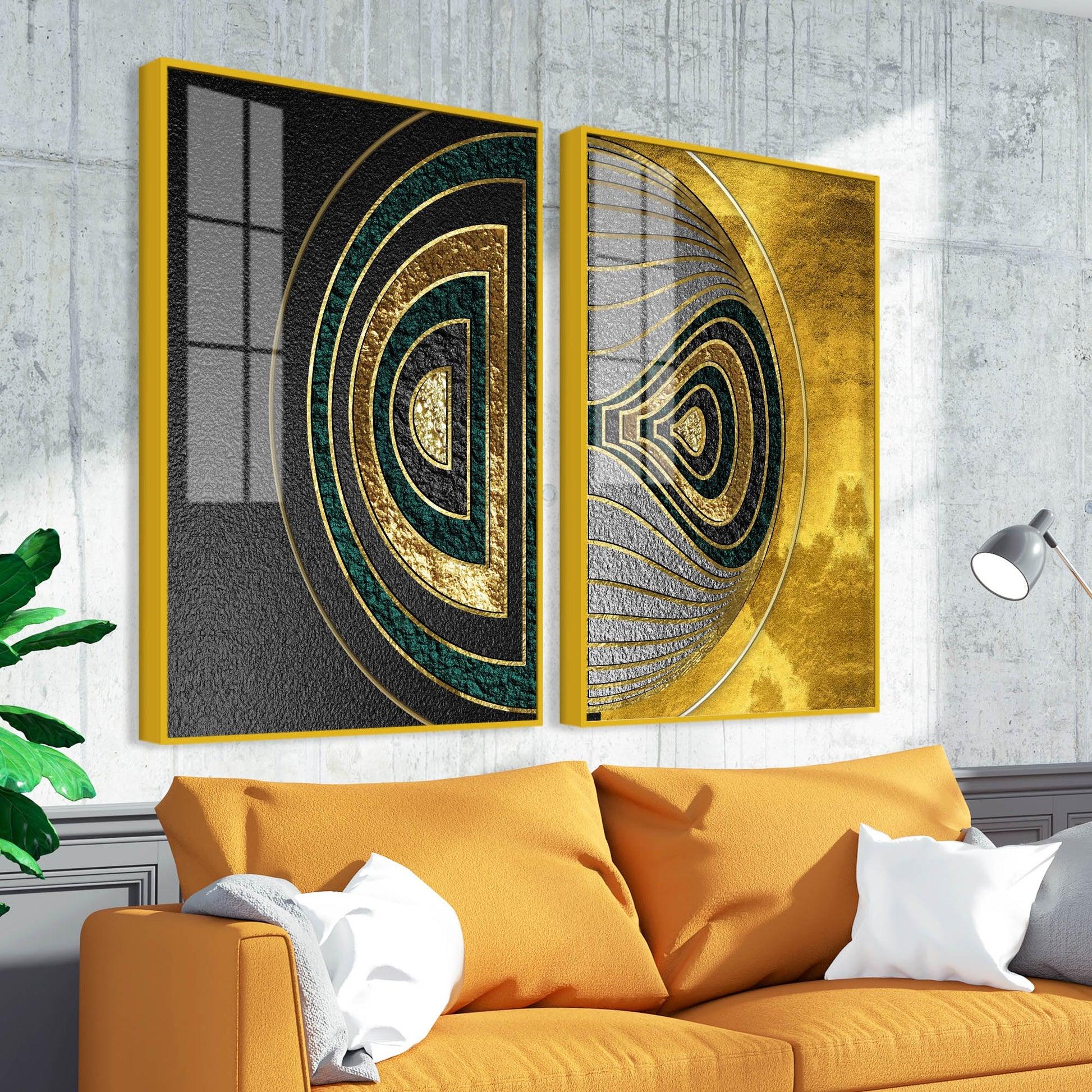 Luxurious Circular Pattern Acrylic Floating Wall Painting Set of 2 - Decor Mantra 