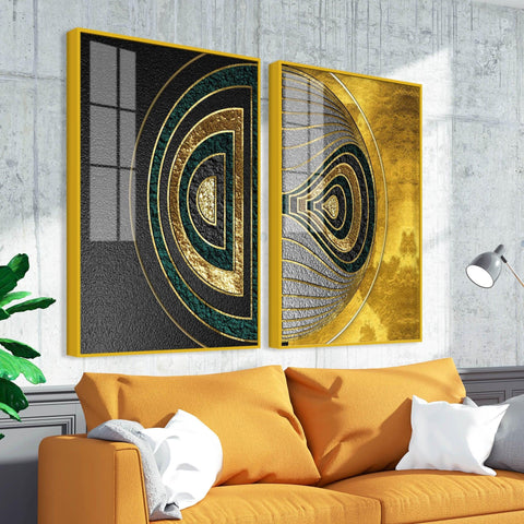 Luxurious Circular Pattern Acrylic Floating Wall Painting Set of 2 - Decor Mantra 