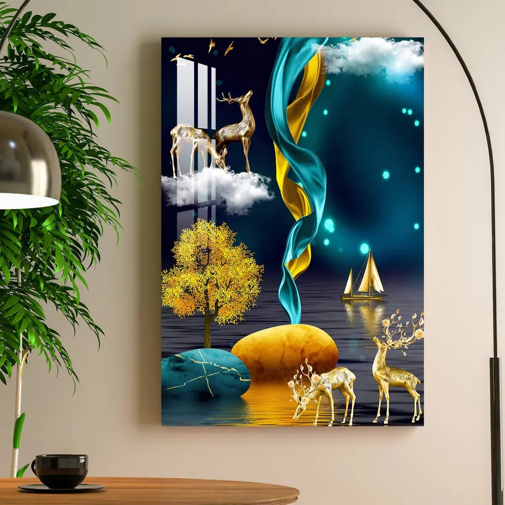 Dark Sky With Golden Tree Acrylic Wall Art DECORMANTRA