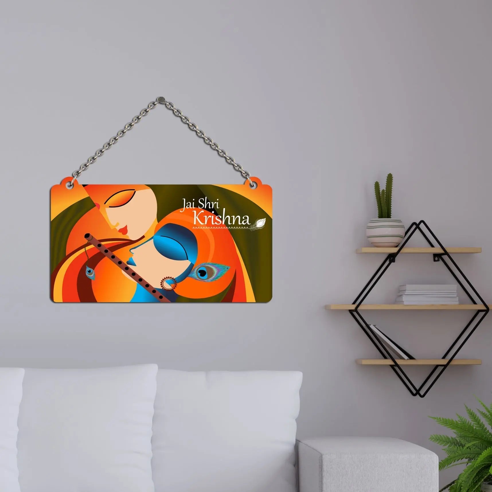 Modern Art Lord Krishna Wooden Wall Hanger for Home|Office|Living Room|Gift - Harshita Craft