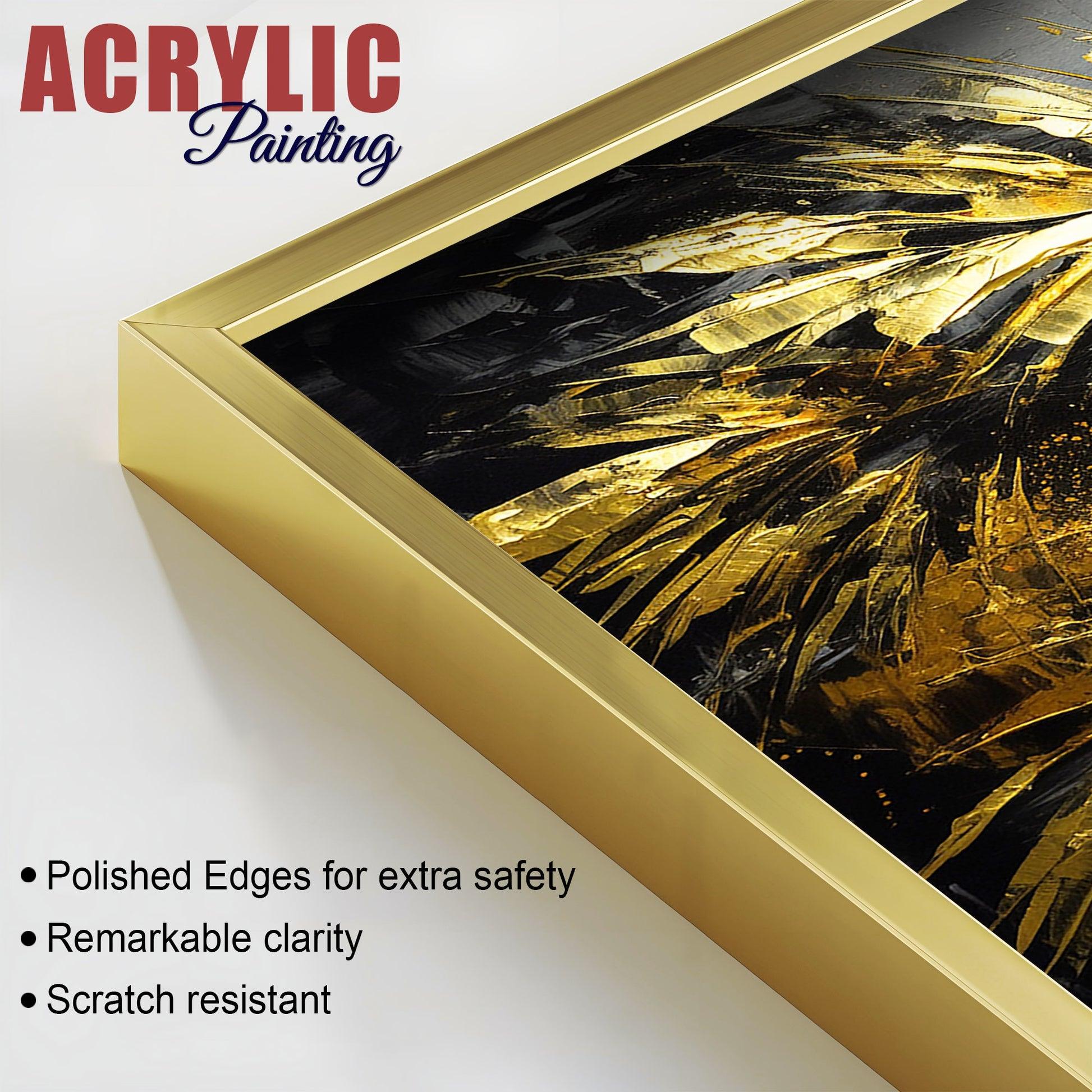 Premium Black and Shiny Gold Palm Leaves Acrylic Floating Wall Painting Set Of 2 - Decor Mantra 