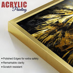Premium Black and Shiny Gold Palm Leaves Acrylic Floating Wall Painting Set Of 2 - Decor Mantra 