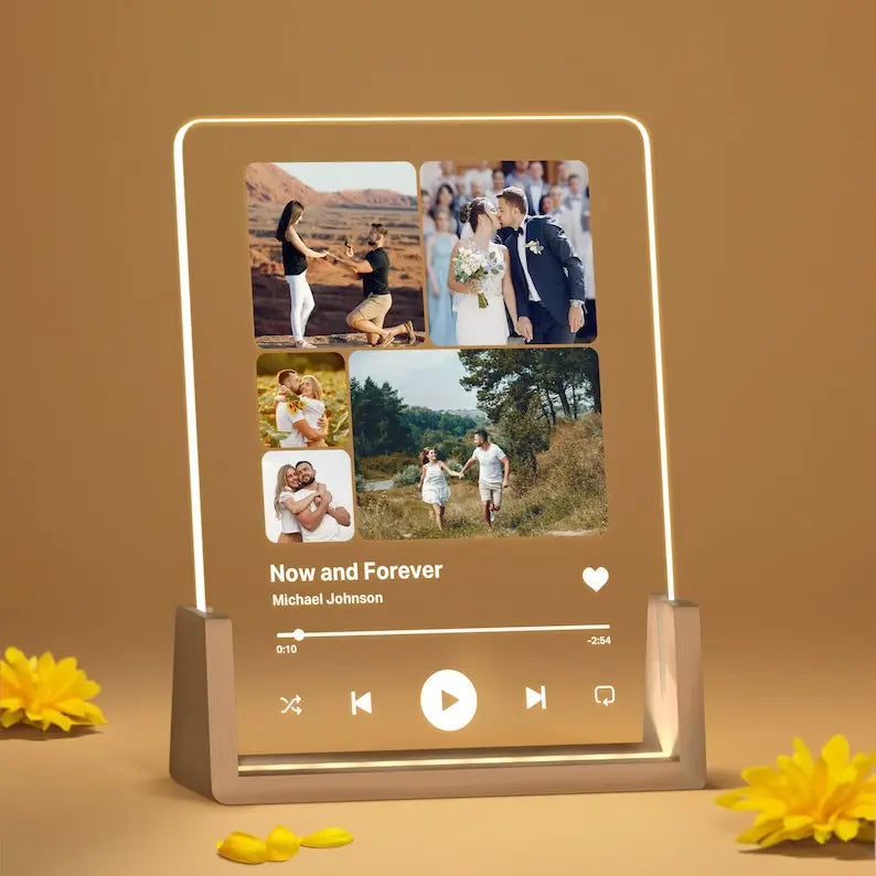Personalized Song Plaque with Photo - Custom Couple's Music Displayer Artwork - Night Light Romantic Gift for Couples And Familie - Harshita Craft