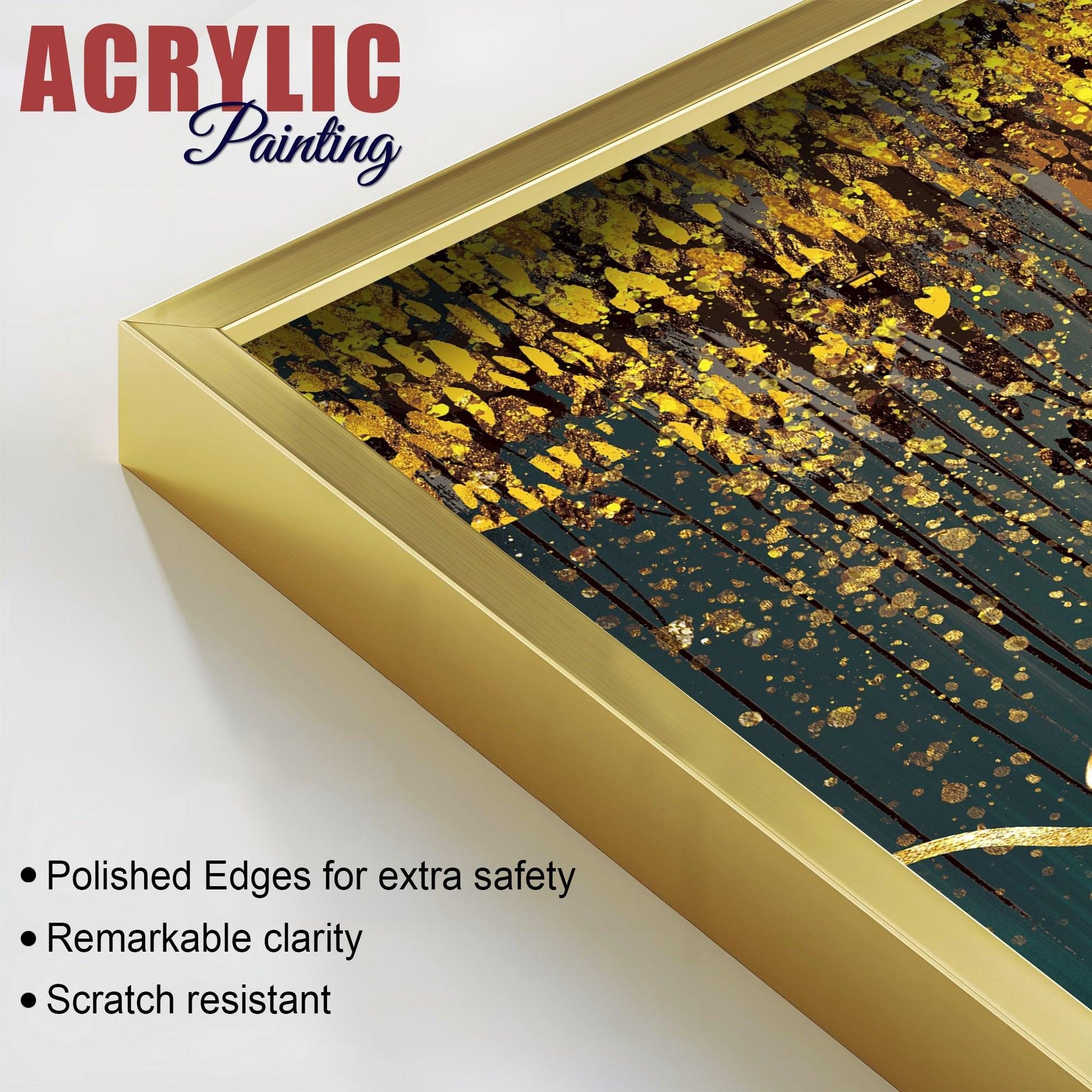 Beautiful Golden Birds and Deer Acrylic Floating Wall Painting Set Of 2 - Decor Mantra 