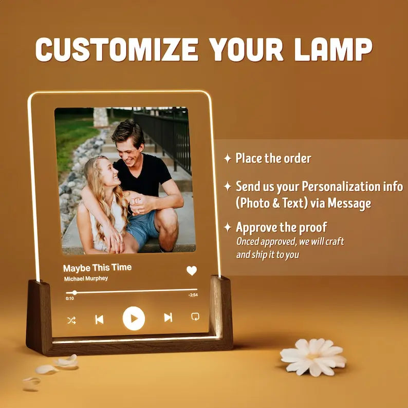 Personalized Song Plaque with Photo - Custom Couple's Music Displayer Artwork - Night Light Romantic Gift for Couples And Familie - Harshita Craft