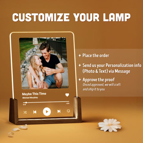Personalized Song Plaque with Photo - Custom Couple's Music Displayer Artwork - Night Light Romantic Gift for Couples And Familie