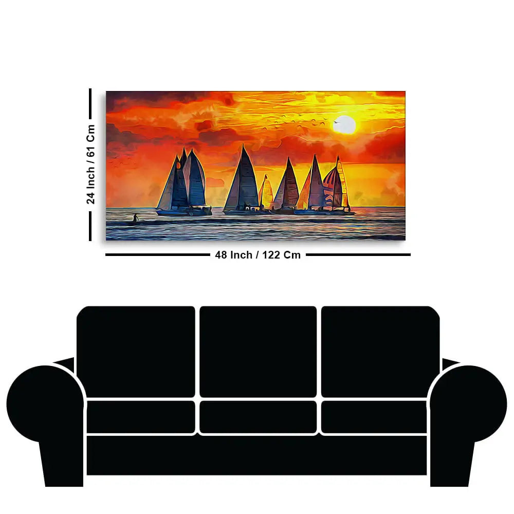 Beautiful Seascape with Sunset Canvas Wall Painting Decor Mantra