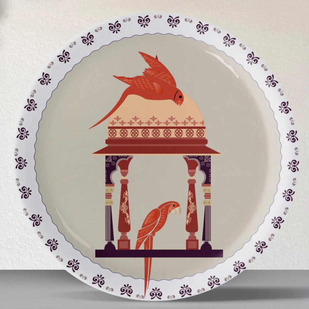 Harmony of Nature and Artistry parrot palace plate - Harshita Craft
