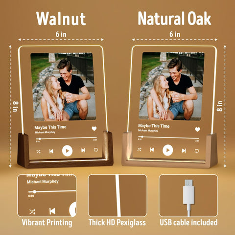 Personalized Song Plaque with Photo - Custom Couple's Music Displayer Artwork - Night Light Romantic Gift for Couples And Familie