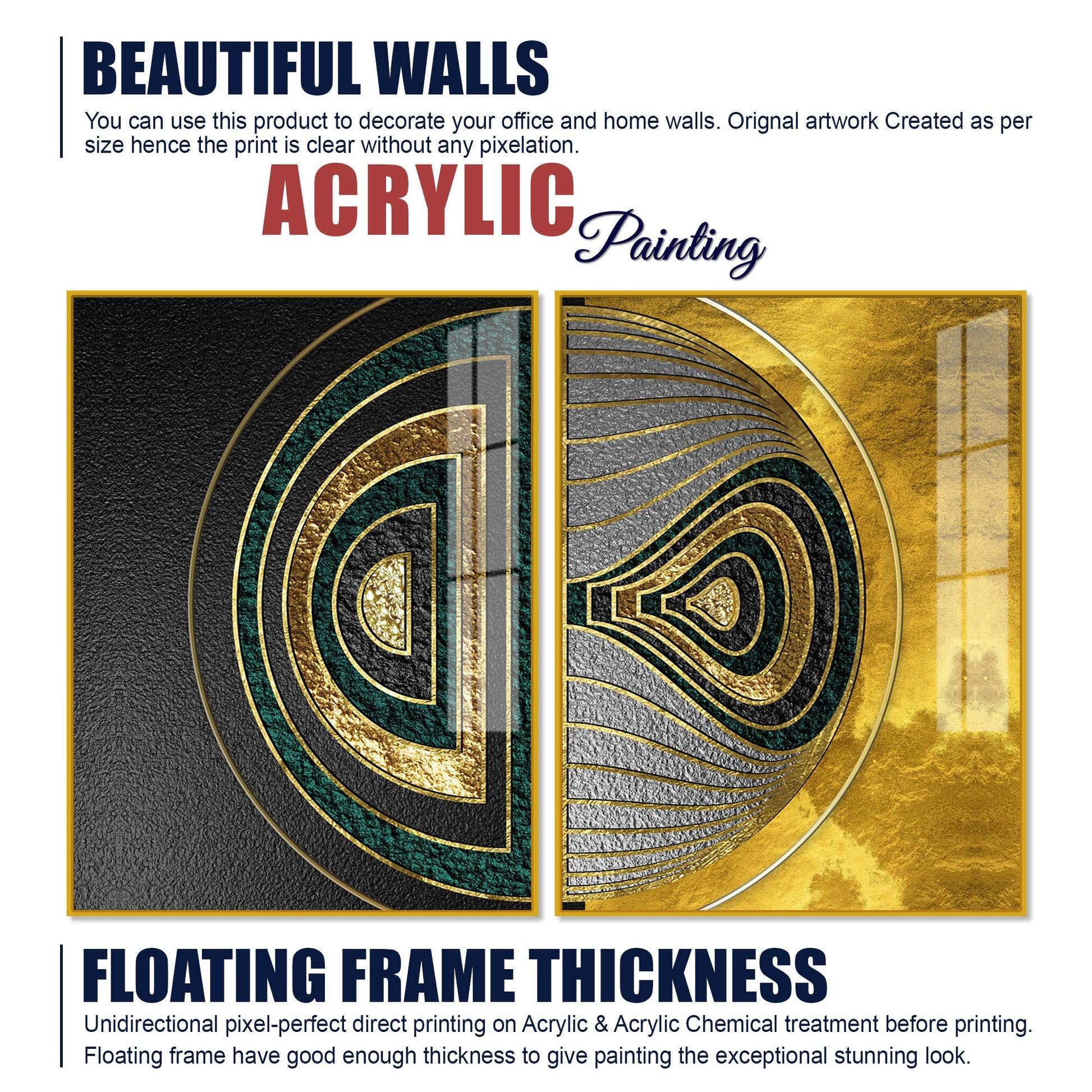 Luxurious Circular Pattern Acrylic Floating Wall Painting Set of 2 - Decor Mantra 
